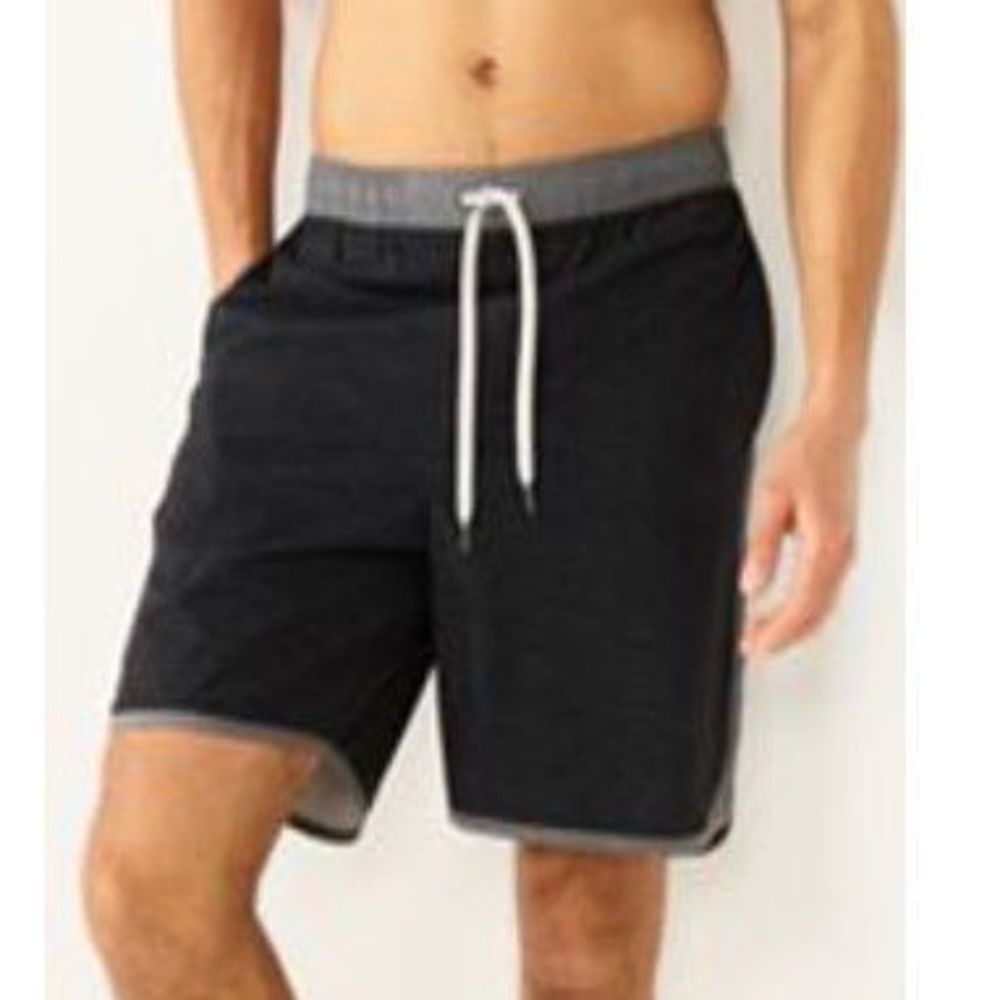 NWT Mens Sonoma Swim Trunks Side pkts, zippered back pkt, drawstring Black Sz XL